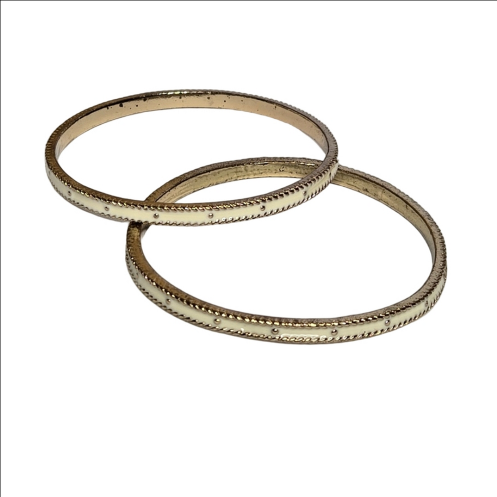 Cream Gold-Tone 8" Bangle Bracelets Set